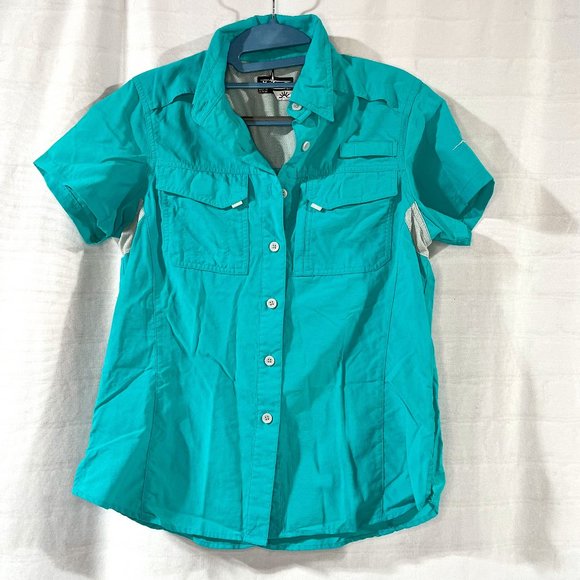 Women's Habit Short Sleeve Button Up Outdoor Fishing Shirt, Small, SPF 30+ - Picture 1 of 6